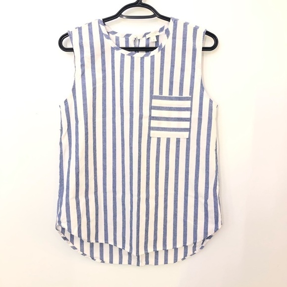 Blue and White Striped Sleeveless Top - Picture 1 of 7